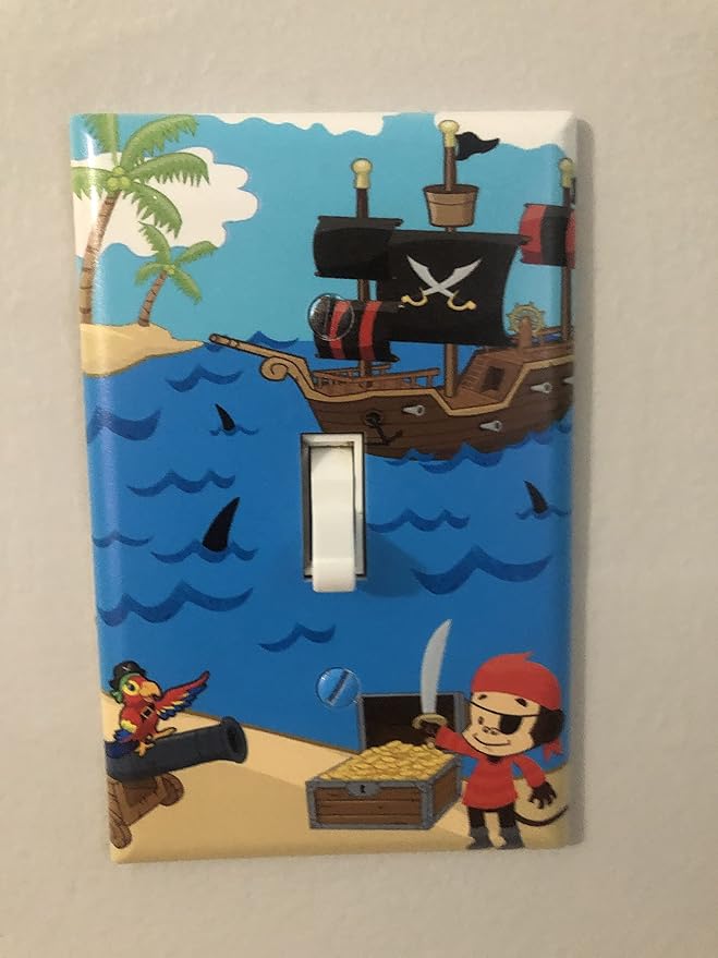 Boys Room Light Switch Cover Plate Kids Decorative Nursery Teen Toddler Room Decor Bedroom Bathroom Playroom (Pirate Ship)
