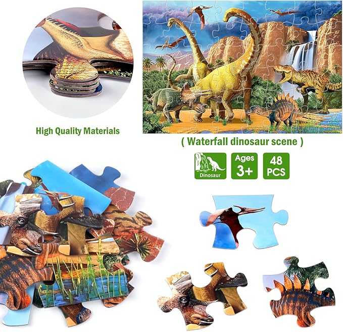 Jumbo Floor Puzzle for Kids,48 Piece Waterfall Dinosaur Large Jigsaw Puzzles, Fun Preschool Educational Toy for Toddlers Ages 3-5,Easter Gift for Boy Girl Ages 4-8