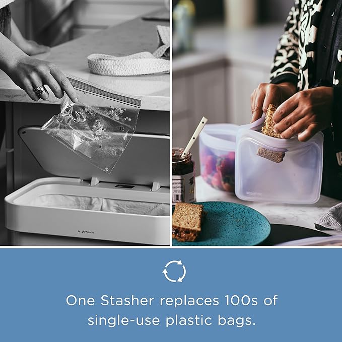 Stasher Silicone Reusable Storage Bags, 3-Pack Bowls, Reusable Freezer Bags, Microwave, Dishwasher, Oven Safe, Sous Vide, Premium Lunch Containers, Eco Friendly, Food Storage Bag, Snack Bag, Clear | Reusable Food Bags