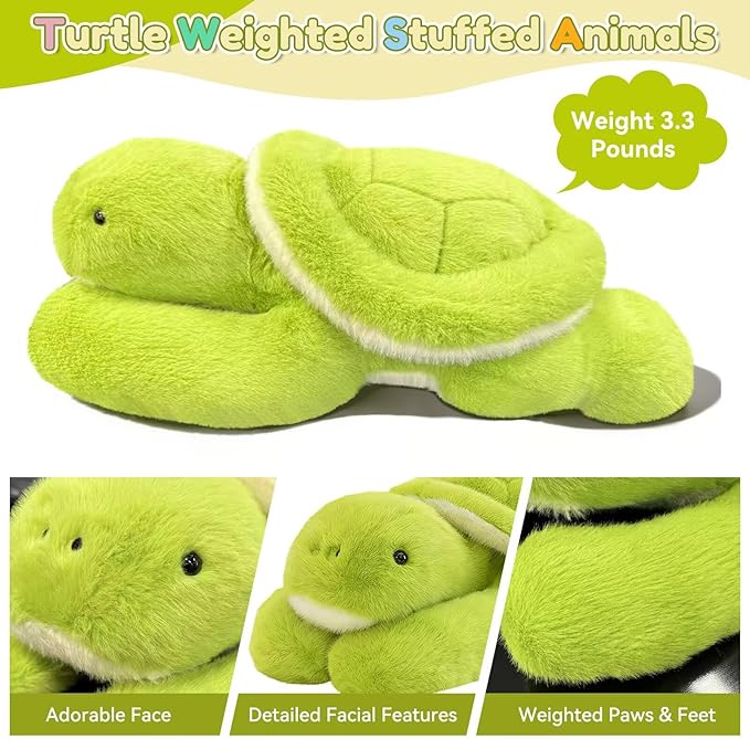 QUIRAI Weighted Stuffed Animals Turtle Plush, 24" | 3.3 lb Turtle Stuffed Animal, Pillowfort Weighted Plush Animals & Cute Plushies Gifts for Kids Adults