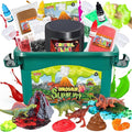 Dinosaur Slime Making Kit, Jelly Cube/Butter/Crystal/Glow in The Dark Slime with Add-ins, Includes Dino Figurines/Volcano, Christmas Birthday Party Favors Gift Toys for Kids Boys 6-12