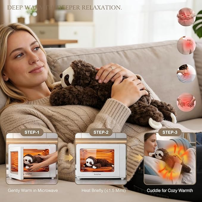 Aplushuman® Microwavable Heating Pad Brown Sloth Plush - Weighted Stuffed Animal Toy with Tourmaline Beads & Lavender - 1.8 lb for Long Lasting Cozy Warmth - Includes Gift Box & Greeting Card