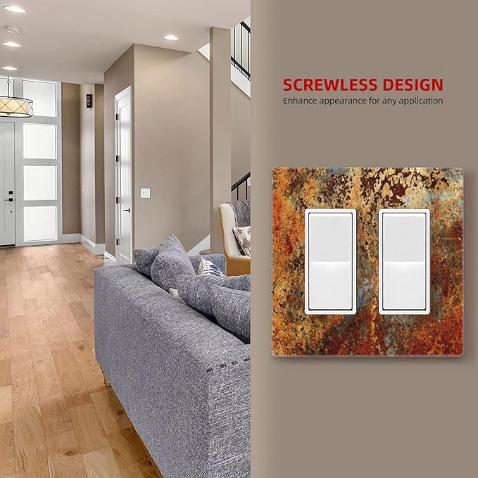 Rust Old Rusty Copper Rustic 2 Gang Double GFCI Rocker Rocker/Decorator Light Switch Cover Decorative Outlet Wall Plate Electrical Faceplate Screwless