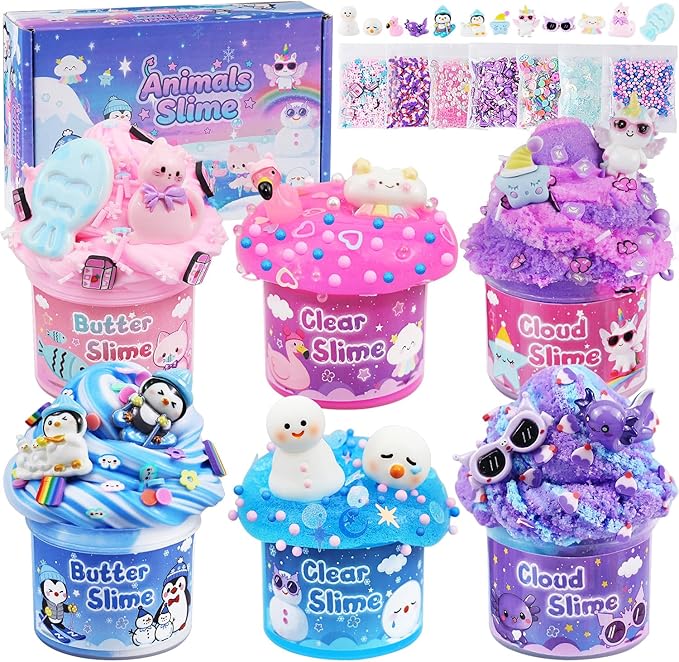 6 Pack Slimes, Slime for Kids Animal Wonderland, Butter Cloud Slime kit for Girls Ages 8-12, Toys for Girls and Boys, Birthday Halloween Christmas Party Favors for Kids Goodie Bag Stuffers