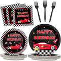 100 Pcs Race Car Party Plates and Napkins Set Racing Car Birthday Party Decorations Racing Party Supplies Race Car Tableware Racing Themed Party Favors for Birthday Party Decorations Serves 25
