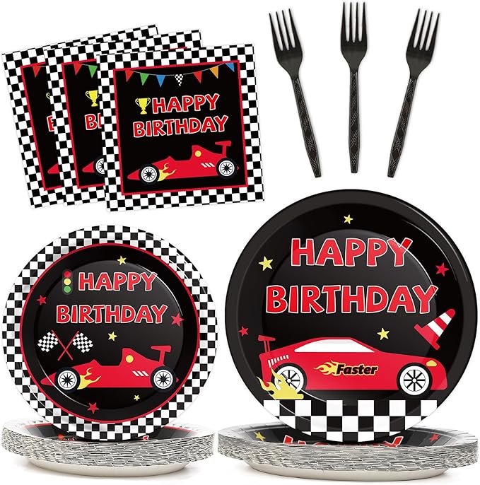 100 Pcs Race Car Party Plates and Napkins Set Racing Car Birthday Party Decorations Racing Party Supplies Race Car Tableware Racing Themed Party Favors for Birthday Party Decorations Serves 25