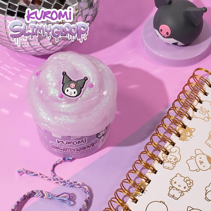 Kuromi SLIMYGLOOP Jar, 8 oz Purple & White Cake-Scented Slime, Includes Beads & Kuromi Charm