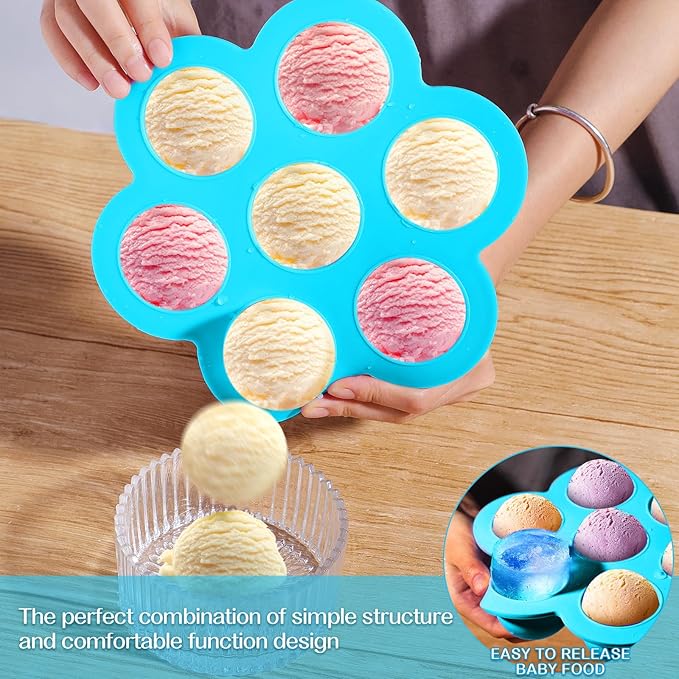 Potchen 4 Pcs Silicone Baby Food Freezer Tray with Lid Stackable Reusable 2.5oz Silicone Baby Food Freezer Molds Storage Tray for Homemade Egg Bite Vegetable Fruit Purees Breastmilk(Blue)