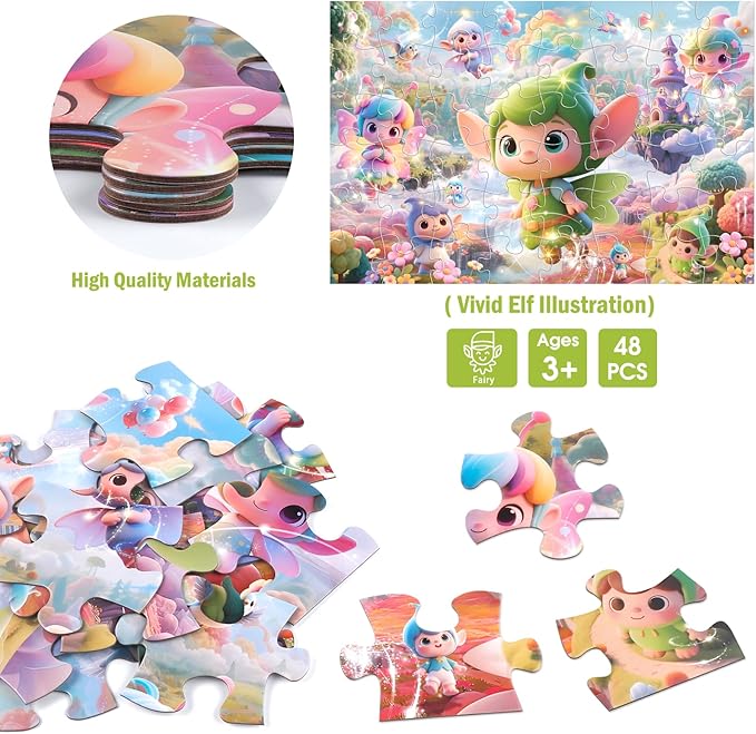 Jumbo Floor Puzzle for Kids,48 Piece Fairy Large Jigsaw Puzzles for Toddler Ages 3-5,Preschool Educational Toy Easter Gift for Boys & Girls Ages 4-8