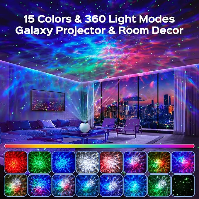 One Fire 360 Lights Galaxy Projector Night Light Projector Star Projector Mothers Day Gifts Teen Girl Gifts for Boys Gift Ideas Women Gifts Birthday Gifts Lava Lamp 15 White Noise+Bluetooth Room Decor