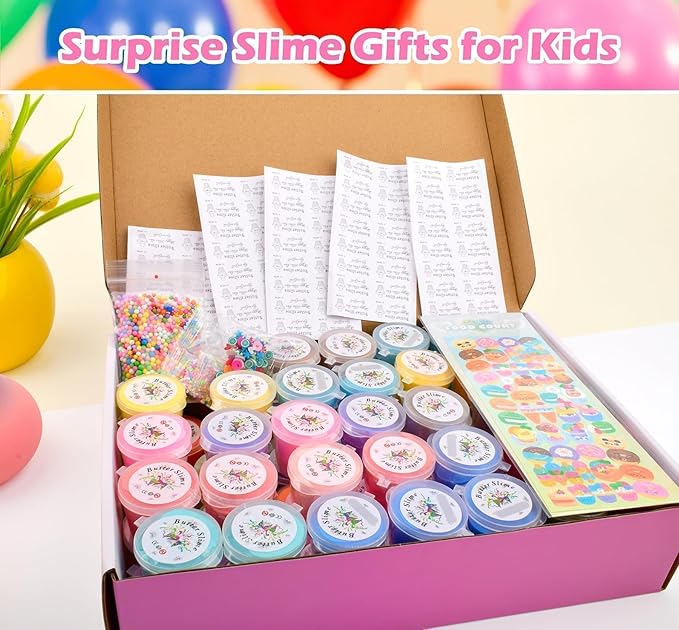 Butter Slime Kit 68 Pack, Mini Slime Party Favors for Girls Boys, Scented Bulk Slime Supplies & Kids, Stress Relief Toy, Soft & Non-Sticky, Birthday Stocking Fillers Goodie Bags Stuffers