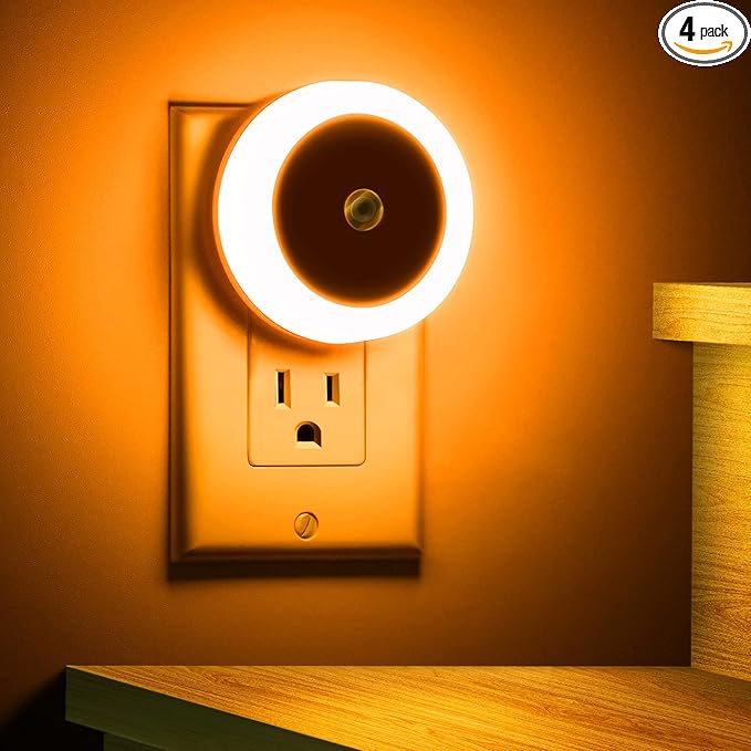 Briignite Amber Night Light Orange, LED Night Lights for Kids, 4 Pack, Plug in Night Light, Hallway Lights, Wall Light, Nightlight for Adult, 0.6W 60LM