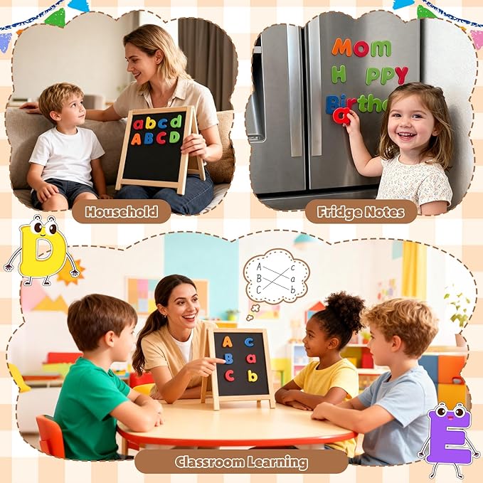 GINMIC Magnetic Letters and Numbers with Magnet Board, Alphabet ABC Magnets, Learning & Educational Toys - Uppercase Lowercase Math Symbols with Magnetic Whiteboard Chalkboard for Toddlers Kids