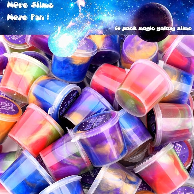 Galaxy Slime Kit with 60 Pack,Easter Slime Party Favors for Kids, Non Sticky,Wet,Soft Sludge Toy Mini Slime Bulk for Boys Girl, Stress Relief,Goodie Bags, Christmas Stuffers
