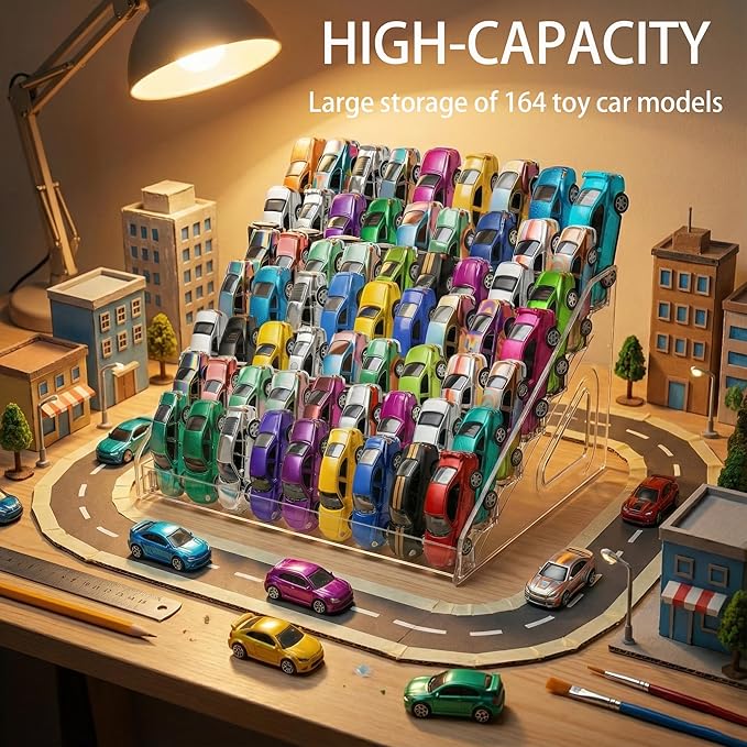 7-Tier Acrylic Display Case for Hot Wheels, Clear Toy Cars Display Shelf Tabletop Storage Organizer for 1/64 Diecast Cars, Holds 63 Hot Wheels Case Holder Container Shelf 2 Pack