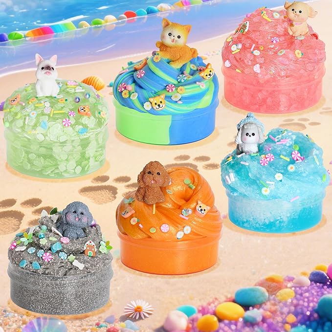 Puppy Slime Kit 20oz, Slime Variety Pack with 6 Different Textures, Glow in The Dark Slime for Kids, Slimes Party Favors for Girls & Boys Birthday Gifts, Fidget Slime Toys