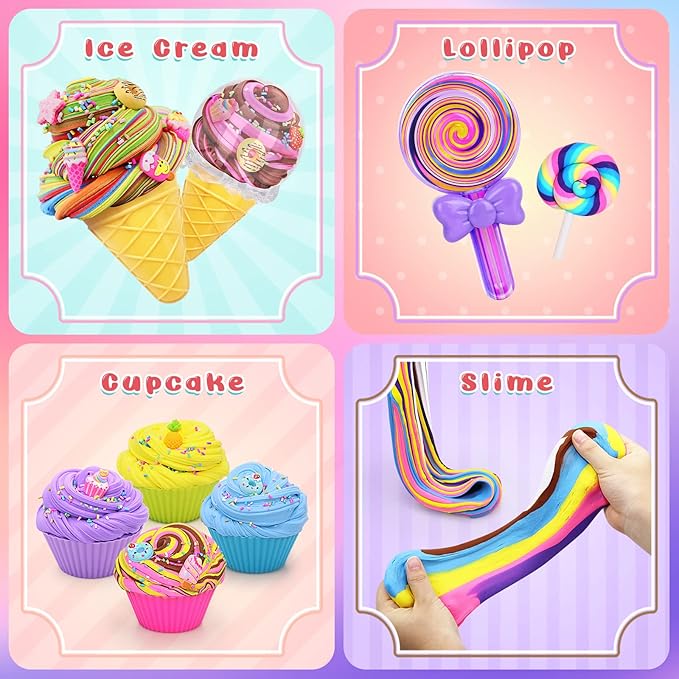 Elover Ice Cream Slime Kit for Girls and Boys Fluffy DIY Slime Toys Gifts Make Ice Cream Slimes 6 Color