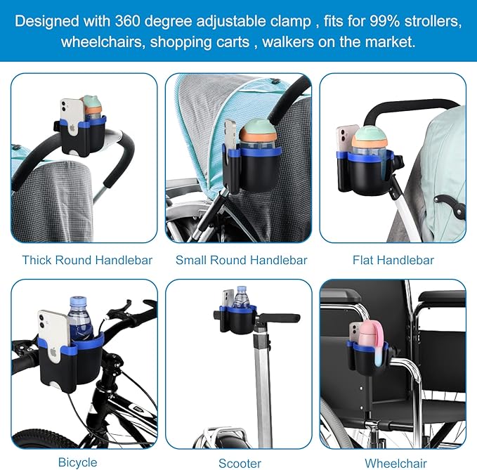 Accmor Stroller Cup Holder with Phone Holder, Bike Cup Holder, Universal Cup Holder for Uppababy Nuna Doona Strollers, 2-in-1 Cup Phone Holder for Stroller Bike Accessory