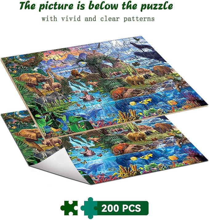 Puzzles for Kids Ages 6-8 8-10 Year Old - World Wildlife Panorama,200 Pieces Jigsaw Puzzles for Kids, Learning Educational Toys for Boys and Girls