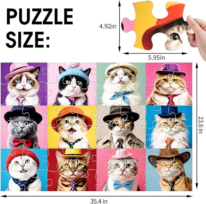 Jumbo Floor Puzzle for Kids,48 Piece Cat Jigsaw Puzzles,Pet Learning Educational Toys for Toddlers Ages 3-5,Children Easter Gift for Boy Girl Ages 4-8