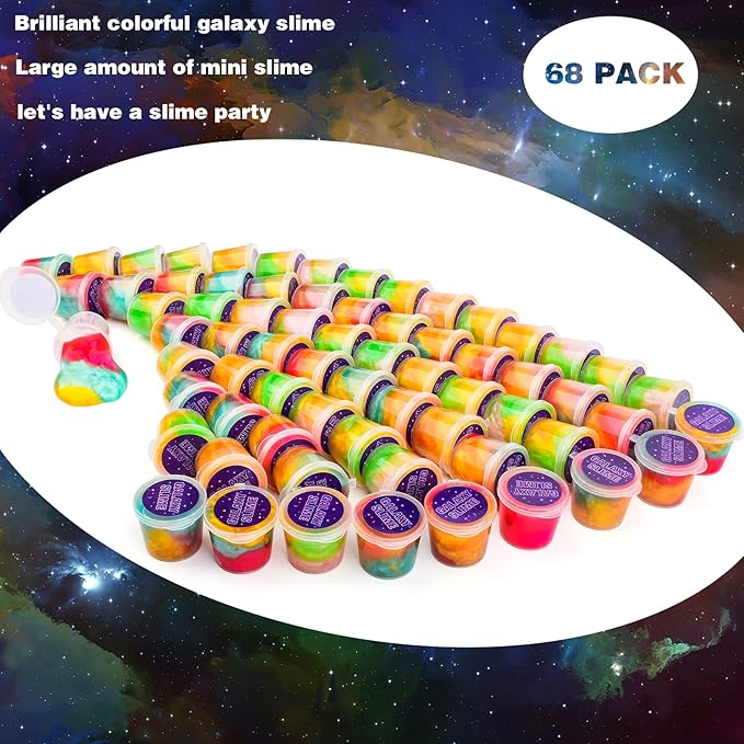 68 Pack Galaxy Slime Kit, Mini Bulk Easter Slime Party Favors, Valentines Day Birthday Gift, Goodie Bag Stuffers, Classroom Reward for Kids Girls Boys 8-12, Valentine Halloween Christmas Slime Toys
