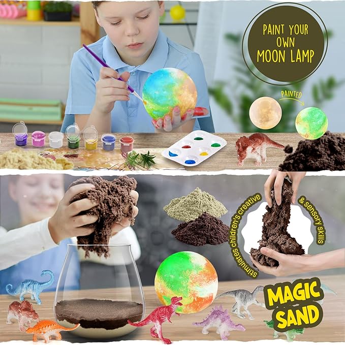 LAOESE Dinosaur Terrarium Kit for Kids - Dino Kid Crafts with DIY Moon Lamp Kit - Birthday Gift for Boys Ages 4 5 6 7 8-12 Year Old - Arts and Crafts for Boy and Kids - Easter Gifts for Boys