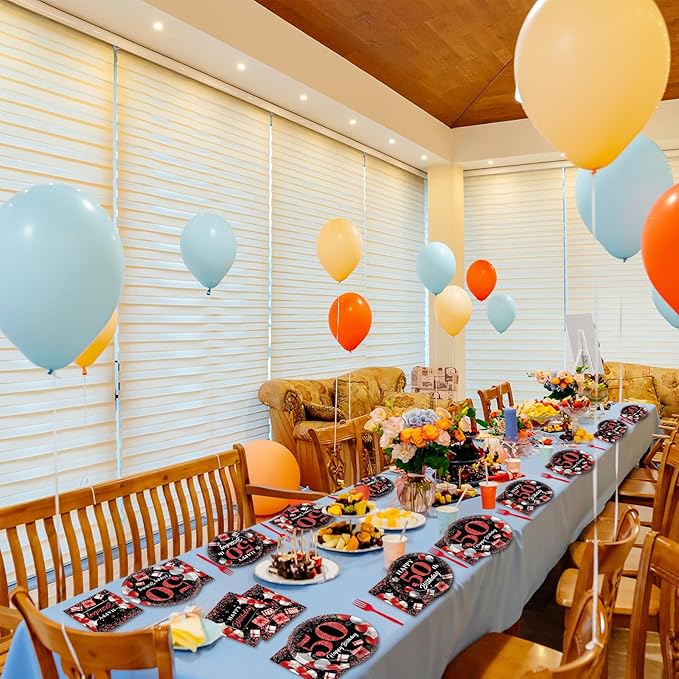gisgfim 96 Pcs 50th Birthday Plates and Napkins Party Supplies 50 Years Old Birthday Party Tableware Set Red Black Dinner Dessert Plates 50th Birthday Decorations Favors for Man Women for 24 Guests