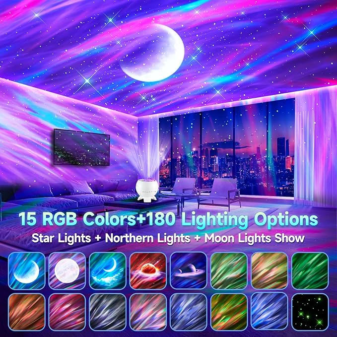 Sound Machine White Noise Machine for Sleeping, 15 Soothing Sounds & Bluetooth Speaker Aurora Light Projector, 15Colors White Noise Sound Machine for Sleep Therapy for Adults & Kids Red Light Lamp