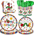 168Pcs Caterpillar 1st Birthday Party Supplies Green Insect Plates Napkins Disposable Tableware Set Hungry Bug Party Decoration for Kids Birthday Baby Shower Serve 24