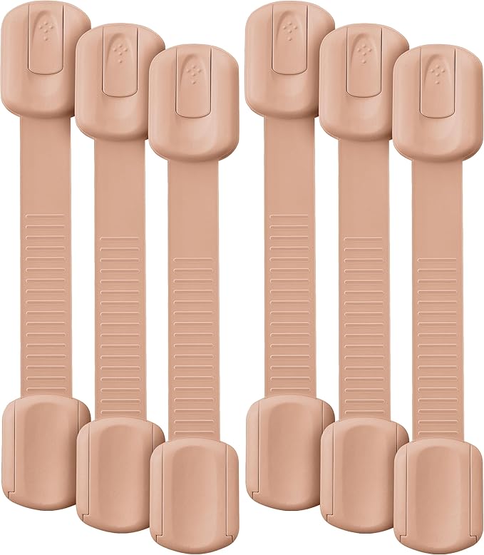 Bate- Child Safety Strap Locks, 6 Pack, Light Peach, Baby Locks for Cabinets, Drawers, Kitchen, Toilet, Furniture, Fridge, Multi-Purpose, Easy Install with Quick 3M Adhesive for Childproofing