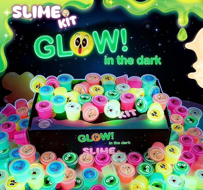 120 Pack Mini Galaxy Bulk Slime Kit for Kids, Glow in The Dark Slime with 6 Colors, DIY Slime Party Favor for Girls & Boys, Birthday Gifts, Classroom Rewards, Valentines Day Studen Bags Stuffers