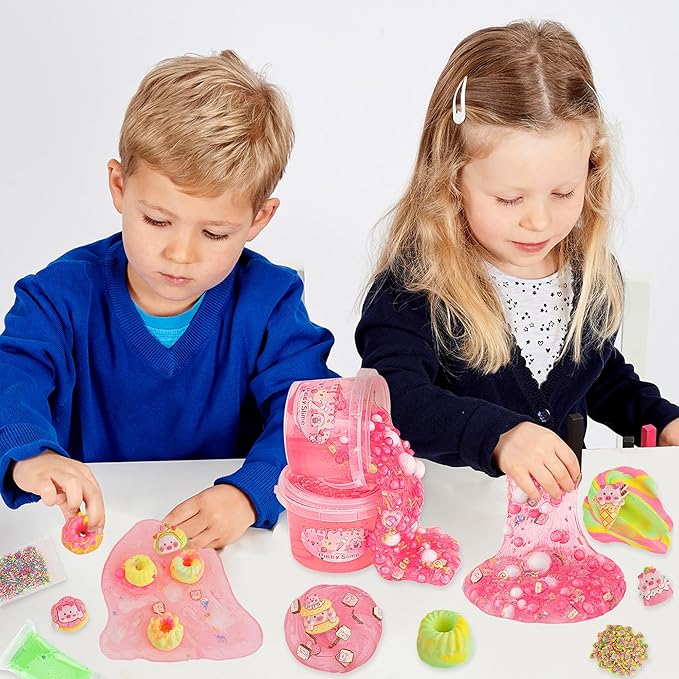 LAWOHO 300ml Piggy Slime Kit with Clay, Red Clear Slime Bucket for Girls & Boys with 11 Packs Cute Add-Ins for Kids Slime Toys, Non Stick Slime Making Kit for Birthday Halloween Christmas Easter