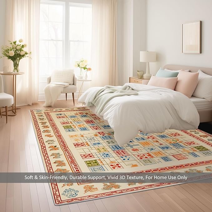 Geometric Washable Rugs 3×8ft Chessboard Kids Play Mat, Rectangular Snake Ladder Non Slip Low-Pile Floor Carpet for Nursery Kids Girls Boys Room Living Room Dinning Room Bedroom Decor