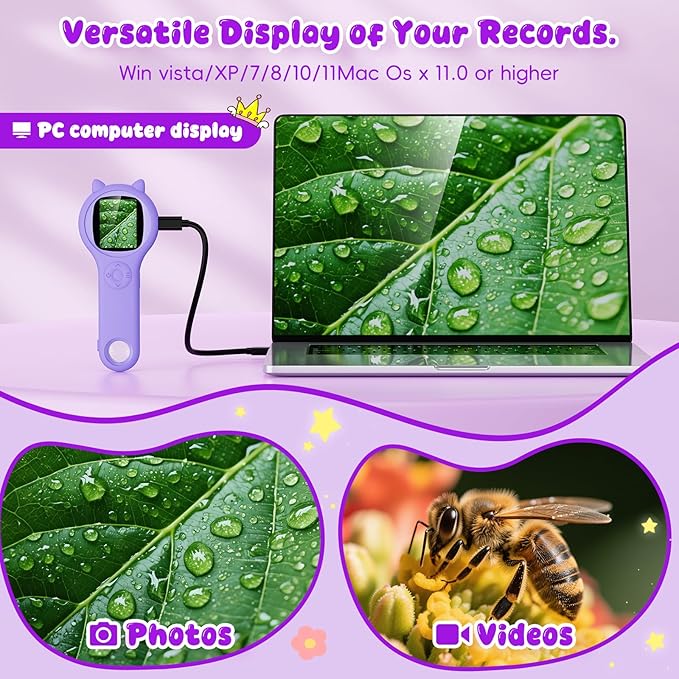 Microscope for Kids - Electronic Handheld Magnifying Glass for Children-STEM Outdoor Science Kit for Summer Travel & Camping Toy,Birthday Gifts Toys for 5-8 9-12 Year Old Girls（Purple）