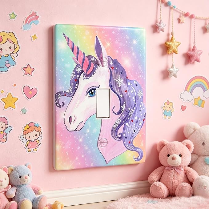 1-Gang Toggle Light Switch Plate, Unicorn Rainbow Printed Wall Plate, Cute Cartoon Decor for Girls Bedroom Nursery Kids Bathroom