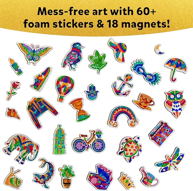 Skillmatics Foil Fun - Pretty Patterns, 18 DIY Magnets Mess-Free Art, Colorful Creative Party Activity, Craft Kits, 60+ Foam Stickers, Gift for Kids, Teens, Adults, Families, Screen-Free Entertainment