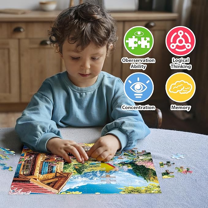 4-Packs 100 Piece Puzzles - Four Seasons Scenery Large Piece Puzzles for Senior Adults Kids Puzzle Ages 5-8 Jigsaw Puzzle for Kids Ages 4-6 6-8 8-10 Year Old Educational Toys for Girls Boys