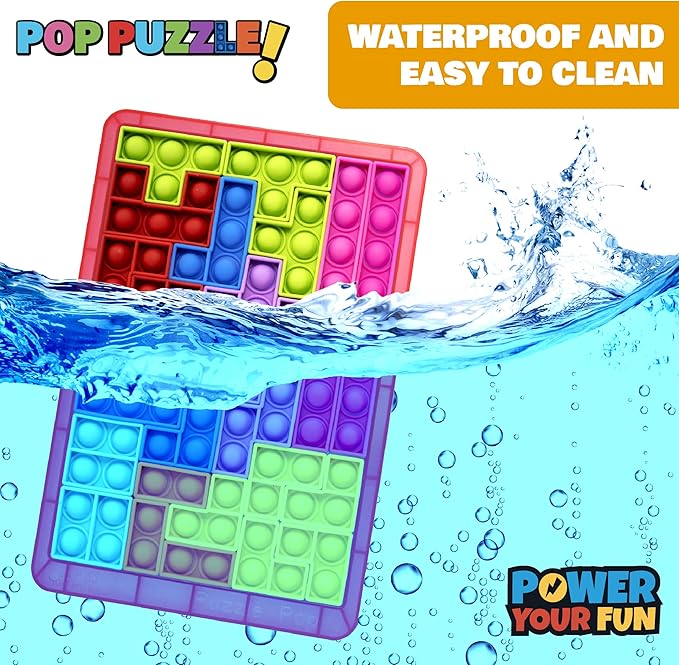 Power Your Fun Pop Puzzle Popper Fidget Game - 27pc Jigsaw Puzzle Game Pop Push It Bubble Sensory Fidget Toys for Learning, Stress Relief Silicone Push It Popper Board for Kids and Adults (Red)