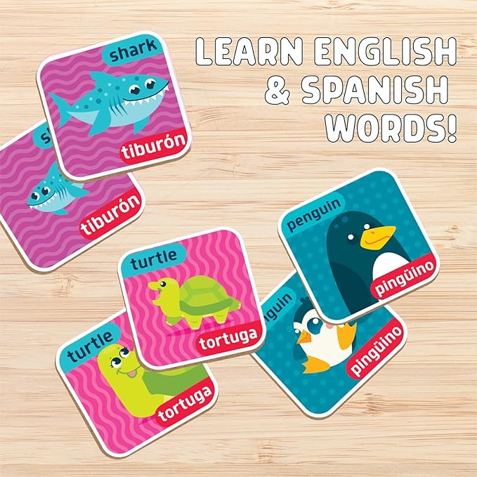 Chuckle & Roar Animals & Babies Matching Memory Game for Kids Ages 3+ – Bilingual Parent & Baby Animal Card Game, Preschool Learning & Concentration Fun