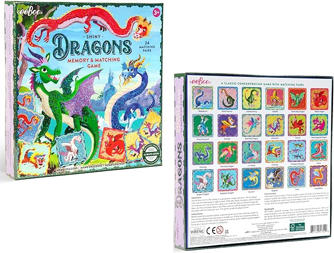 eeBoo: Memory and Matching Game - Shiny Dragons - 24 Pairs, Develops Recognition, Concentration, Memory & Vocabulary Skills, Age 3+