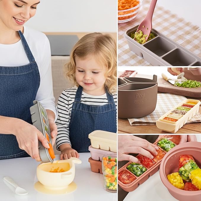 1.7 oz/4 Sections Silicone Ice Cube Freezer Tray with Lid, 100% Food-Grade Platinum Silicone,Leak Resistance & Dishwasher Safe for Baby Food Prep,Breast Milk,Purees - Korean Made, Pastel Pink