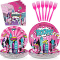 96Pcs Pink Hero Birthday Party Decorations for Girls Hot Pink Comic Hero Plates and Napkins Tableware Sets Super Theme Decorations for Kids Baby Shower Spider Hero's Themed Party Favors Serves 24