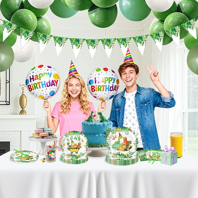 96 Pcs Dinosaur Party Supplies for Kids Birthday – Disposable Dinosaur Tableware Set with Plates, Napkins & Forks, Dinosaur Theme Party Decorations for Boys Girls,Serves 24 Guests