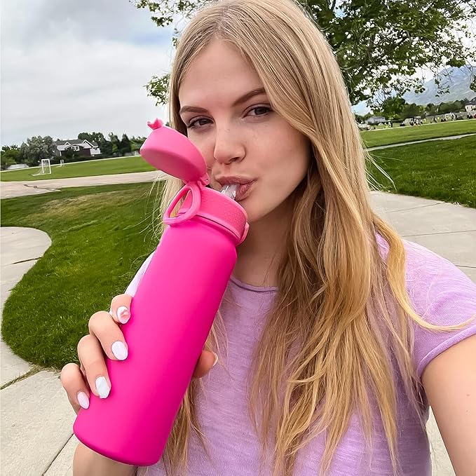 OLDLEY 20 Oz Insulated Stainless Steel Water Bottle For Kids, With Straws Leak-proof, Kids Water Bottles For School Boys Girls,Pink
