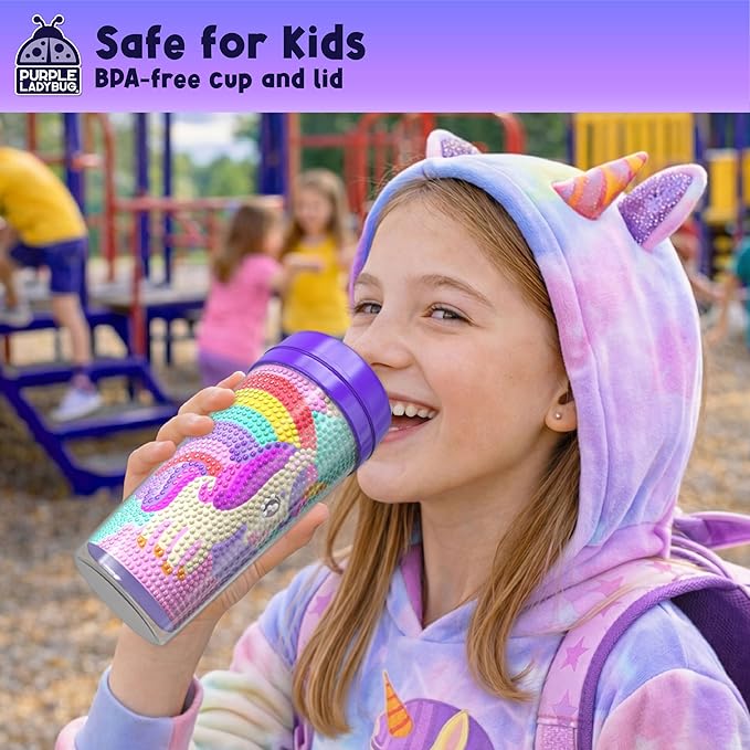 Unicorn Diamond Art Kits Girls Cup - Diamond Arts Kits for Kids - DIY 5D Gem Art Tumbler - 16 oz Unicorn Water Bottle - Arts and Crafts for Kids Ages 6-8, Birthday Gifts for 7 8 10 11 12 Year Old