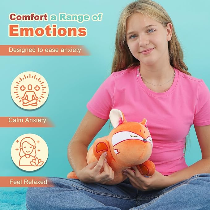 Onsoyours Original Red Wheat Fox Weighted Stuffed Animal, Cute Weighted Positive Fox Plush Pillow Toy Soft Plushies Gift for Kids & Adults（9.8", 1.0 Lbs）