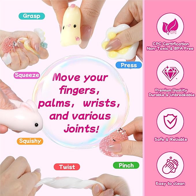24Pack Taba Squishy Toys kit - Squishy Fidget Toys Party Favors for Kids 8-12-Kawaii Squishies Squeeze Toys for Girls 8-10,6 7 8 9 10 11 12 Year Old Girl Birthday Gifts Fidgets for Kids Classroom