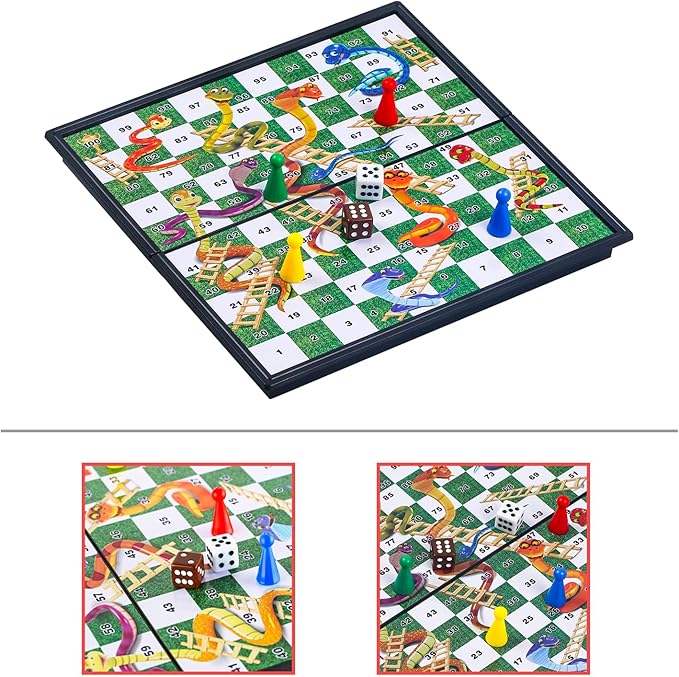 Snakes and Ladders Board Game Set-9.8", Magnetic Folding Travel Game, Family Fun Toys/Gift for Kids and Adults