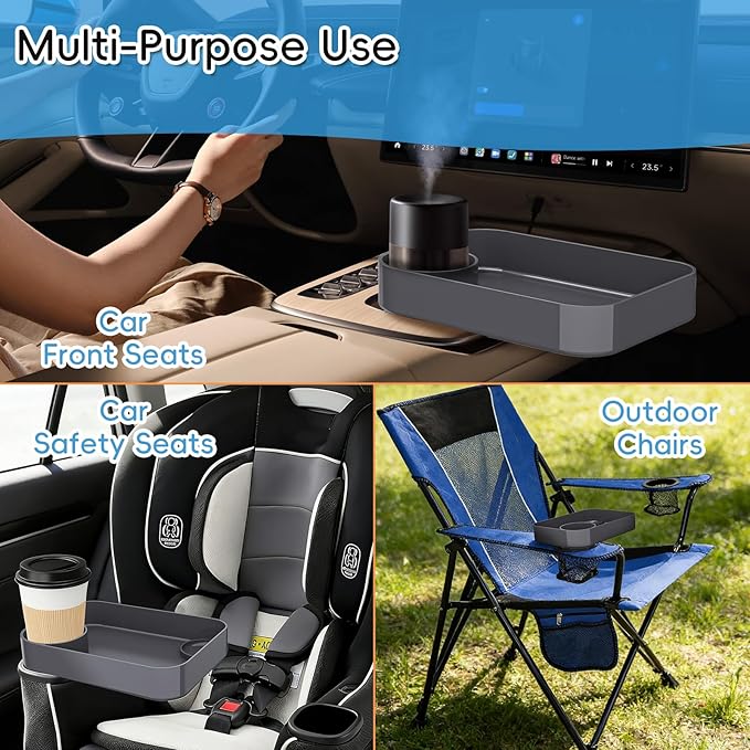 Kids Car Seat Tray, Travel Tray with Cup Holder for Toddler Baby, Kids Car Seat Food Snack Organizer for Road Trip, Stroller Snack Organizer Travel Must Haves Toddler Must Haves (Dark Gray, 1PCS)