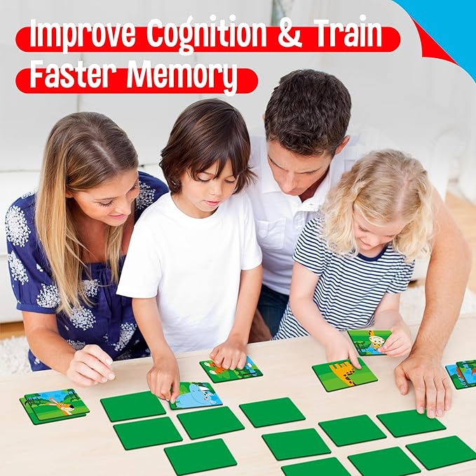 SpriteGru Jungle Animal Memory Game, 28 Chunky Cards Wild Animal Head Tail Matching Game 1-5 Players Memory Matching Game for Age
